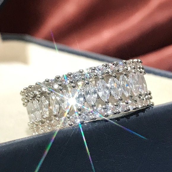 🎁 Fashion Dainty Marquis Round Gems Beautiful Eternity Rings for Women,PD168 - Picture 4 of 11